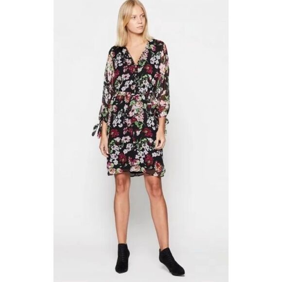 Equipment Natasha 100% Silk Floral Oversized Long Sleeve Knee Length Dress - Picture 1 of 13